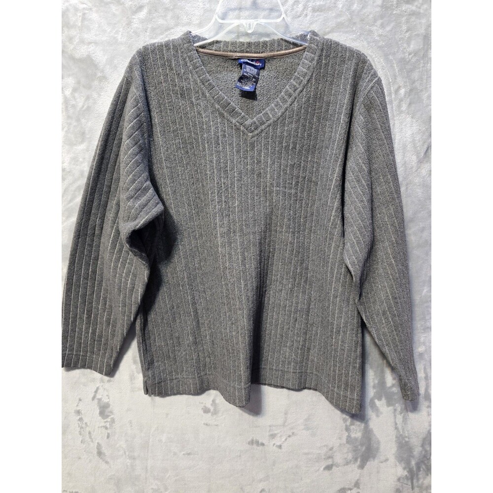 Vintage Catalina Fleece Pullover Sweater Sweatshirt Womens L 12/14 Gray Ribbed